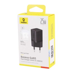 شارژر دیواری فست شارژ باسئوس مدل GAN5 1C توان 25 وات